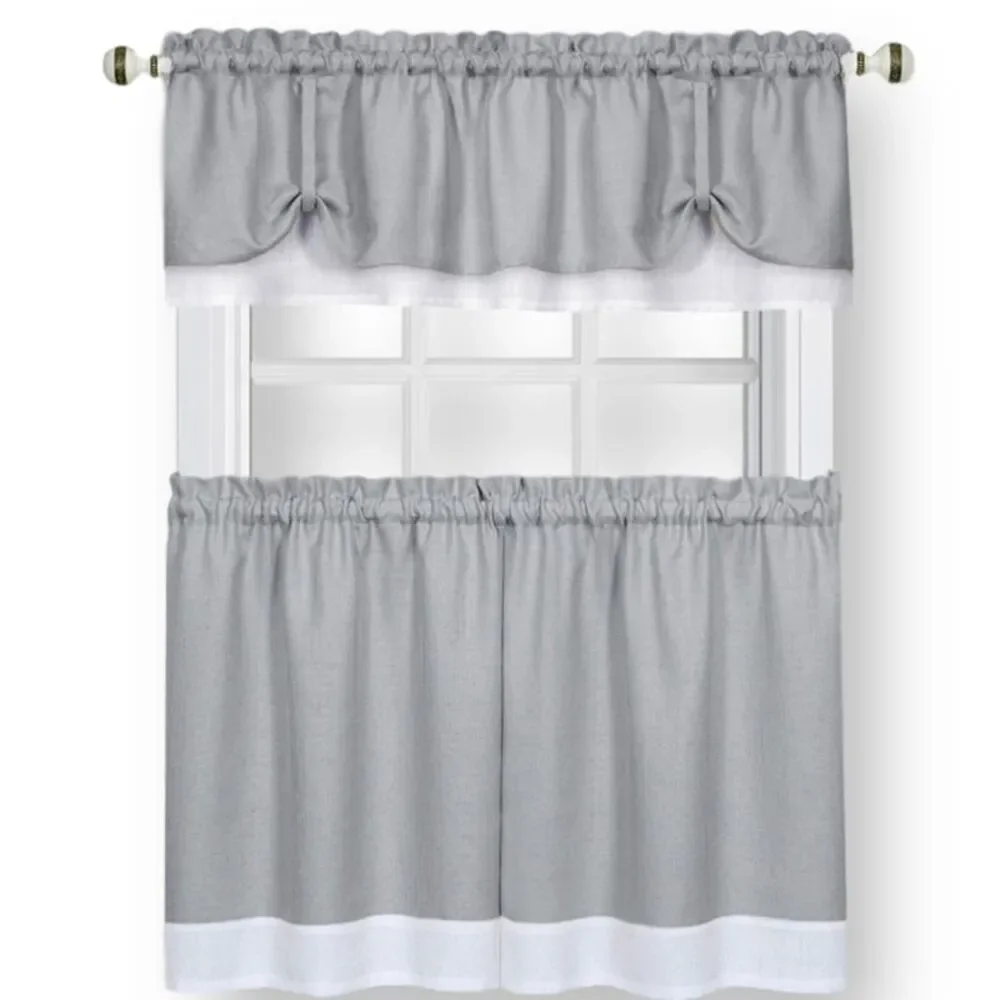 Woven Trends Two-Tone Window Curtain Tier Pair & Valance Set, Double Layer Small
